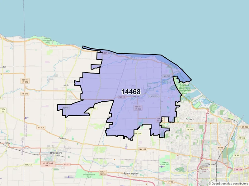Map of ZIP Code 14468 — Hilton, NY