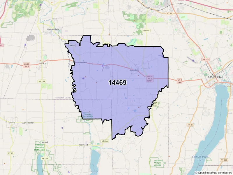 Map of Bloomfield, New York and ZIP codes