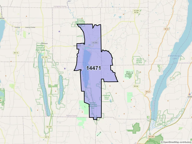 Map of ZIP Code 14471 — Honeoye, NY