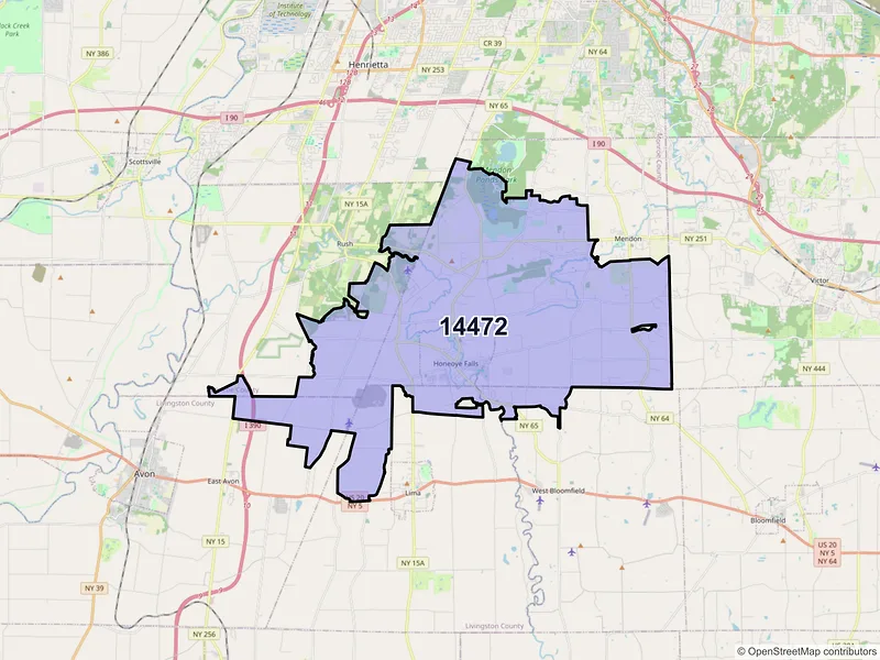 Map of ZIP Code 14472 — Honeoye Falls, NY