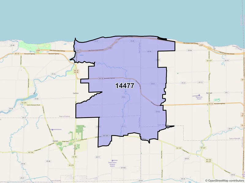 Map of ZIP Code 14477 — Kent, NY