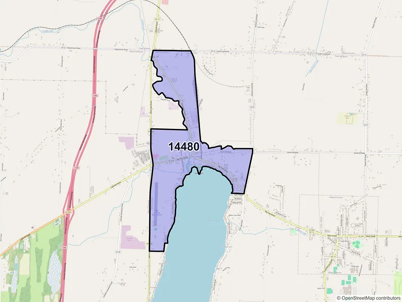 Map of Lakeville, New York and ZIP codes
