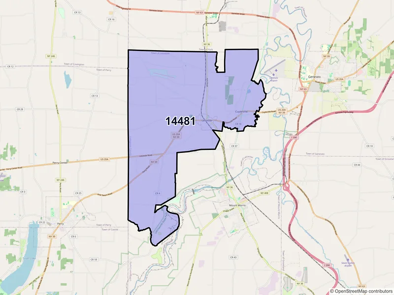 Map of ZIP Code 14481 — Leicester, NY