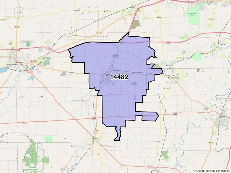 Map of ZIP Code 14482 — Le Roy, NY
