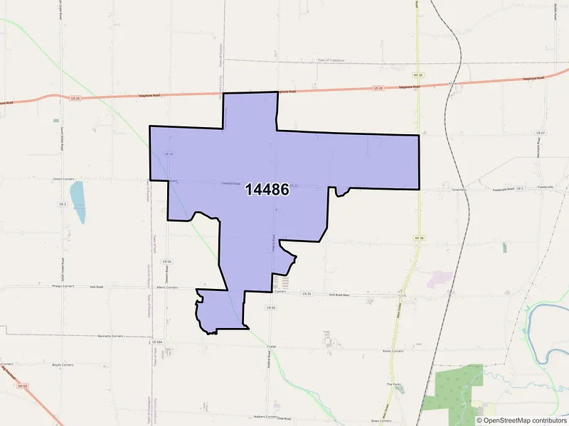 Map of Linwood, New York and ZIP codes