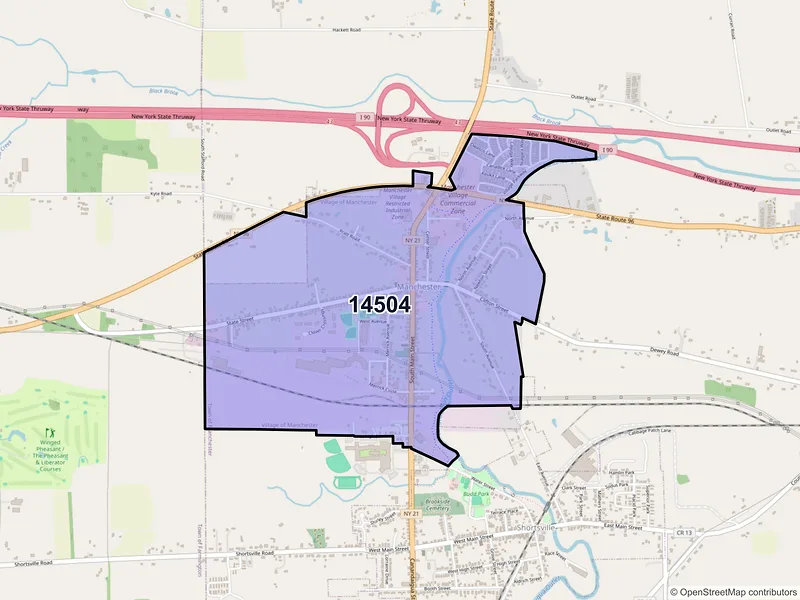 Map of Manchester, New York and ZIP codes