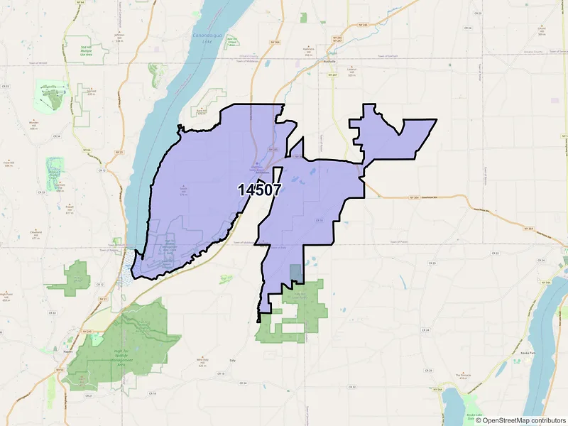 Map of ZIP Code 14507 — Middlesex, NY