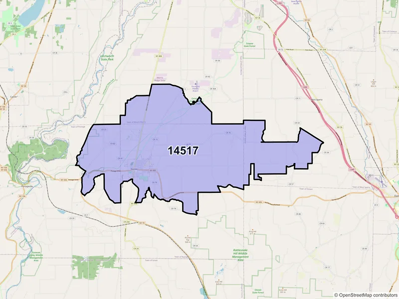 Map of ZIP Code 14517 — Nunda, NY