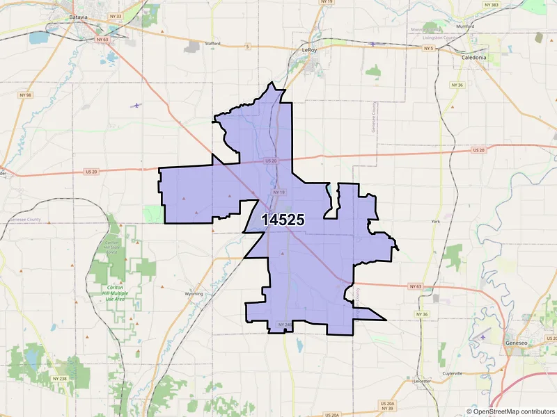 Map of ZIP Code 14525 — Pavilion, NY