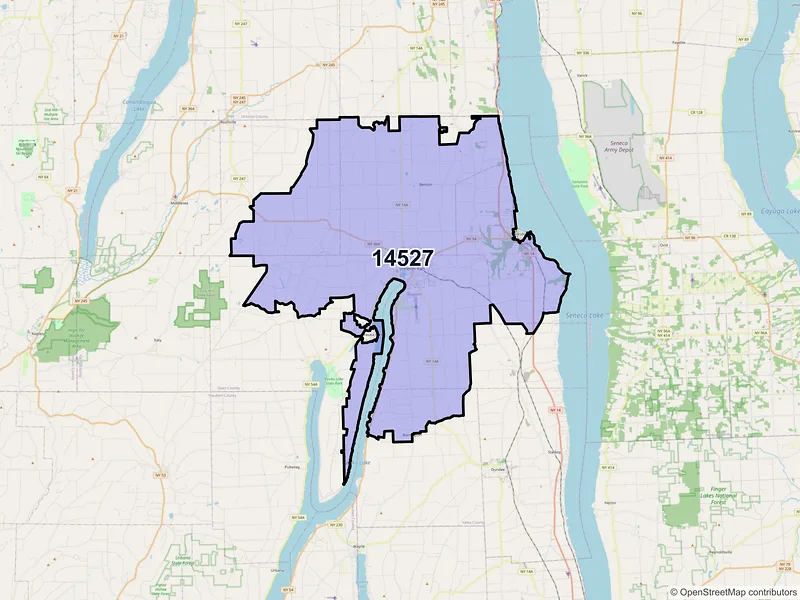 Map of Penn Yan, New York and ZIP codes