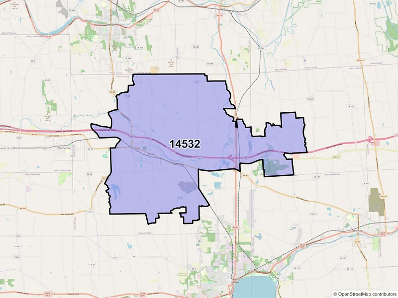 Map of Phelps, New York and ZIP codes
