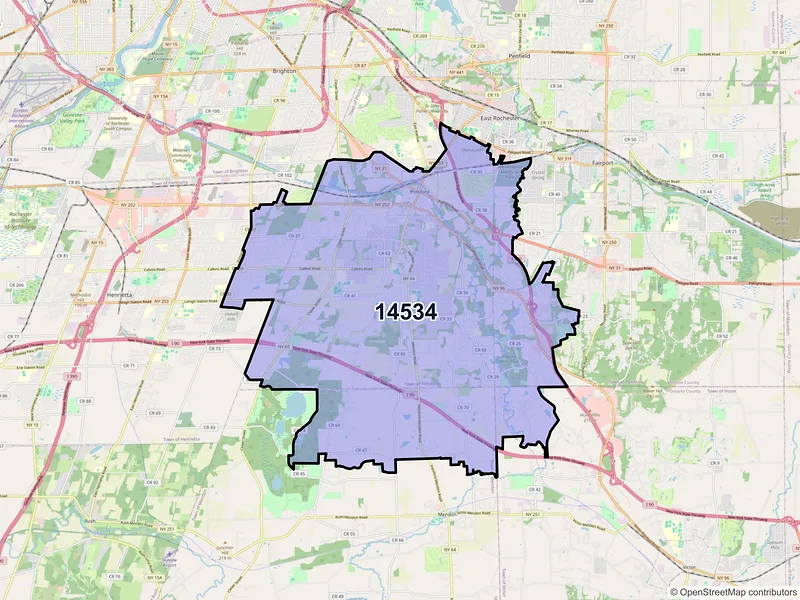 Map of Pittsford, New York and ZIP codes