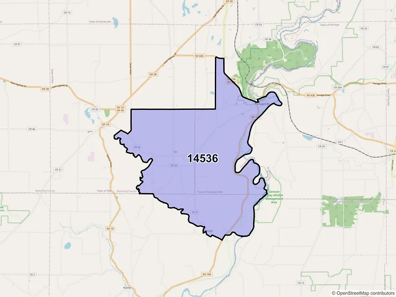 Map of Portageville, New York and ZIP codes