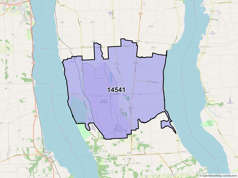 Map of Romulus, New York and ZIP codes