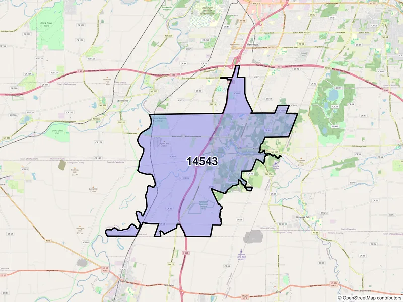 Map of ZIP Code 14543 — Rush, NY