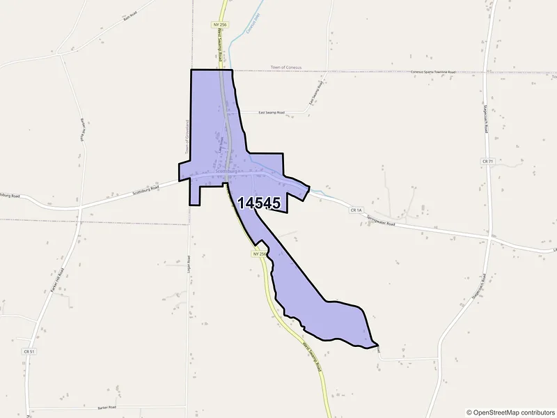 Map of Scottsburg, New York and ZIP codes