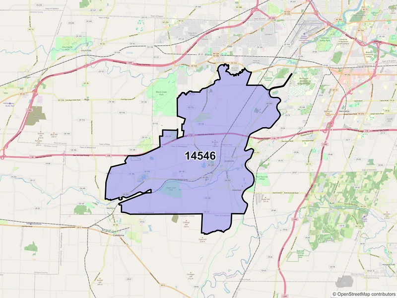 Map of ZIP Code 14546 — Scottsville, NY