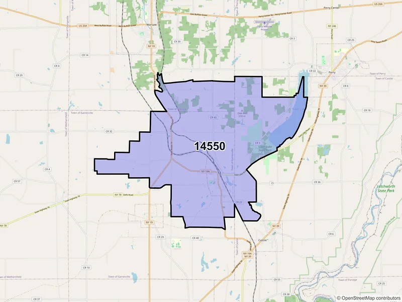Map of ZIP Code 14550 — Silver Springs, NY