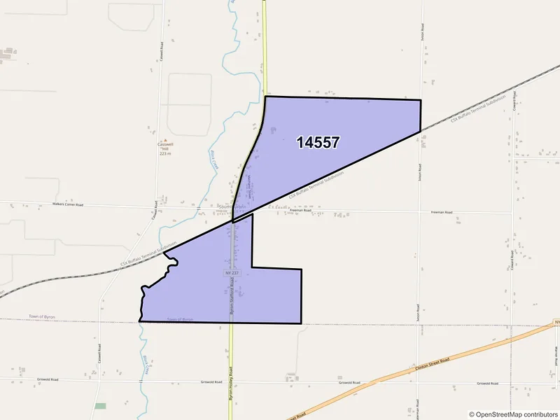 Map of South Byron, New York and ZIP codes