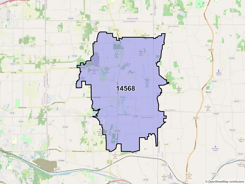 Map of ZIP Code 14568 — Walworth, NY