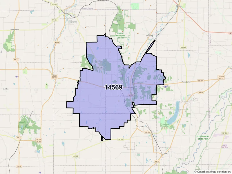 Map of ZIP Code 14569 — Warsaw, NY