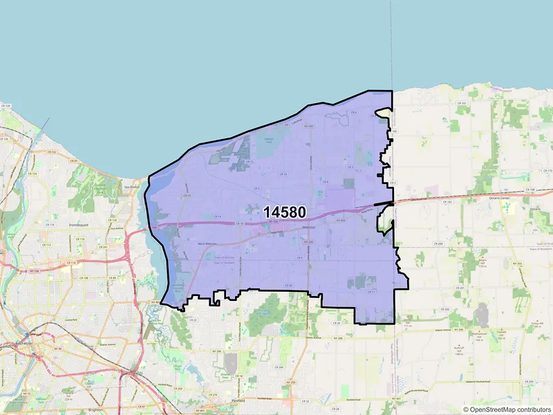 Map of ZIP Code 14580 — Webster, NY