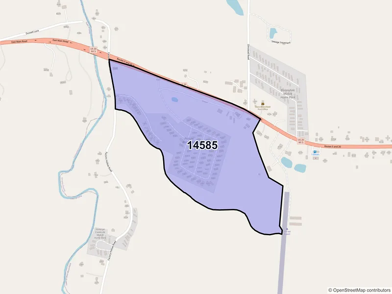 Map of West Bloomfield, New York and ZIP codes