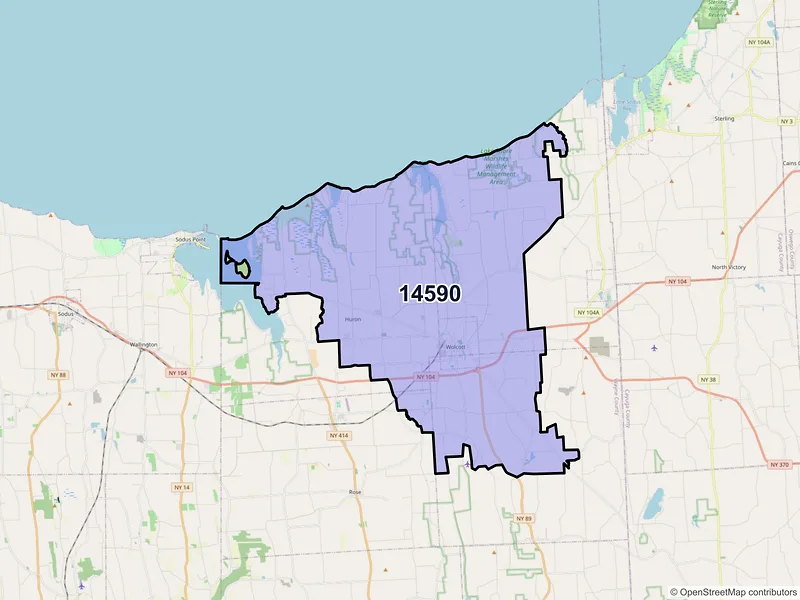 Map of Wolcott, New York and ZIP codes