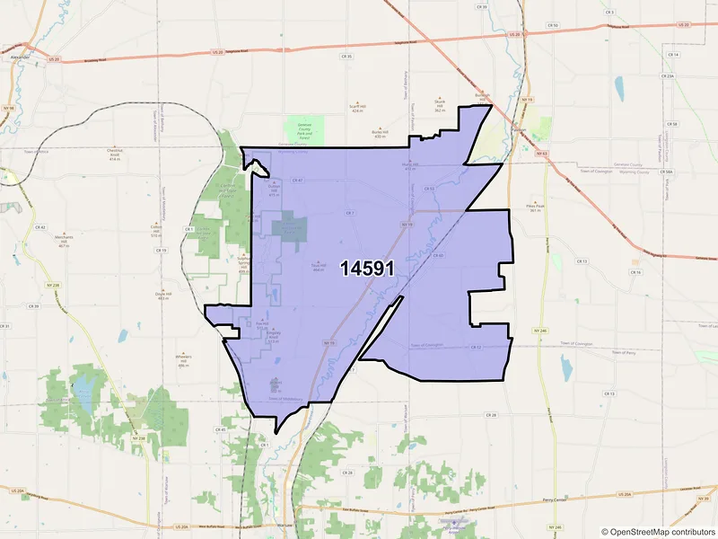 Map of Wyoming, New York and ZIP codes