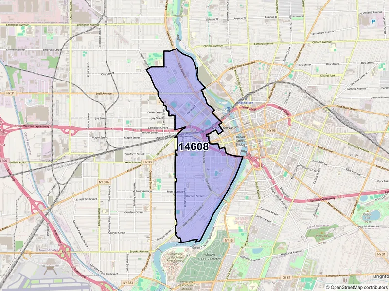 Map of ZIP Code 14608 — Rochester, NY