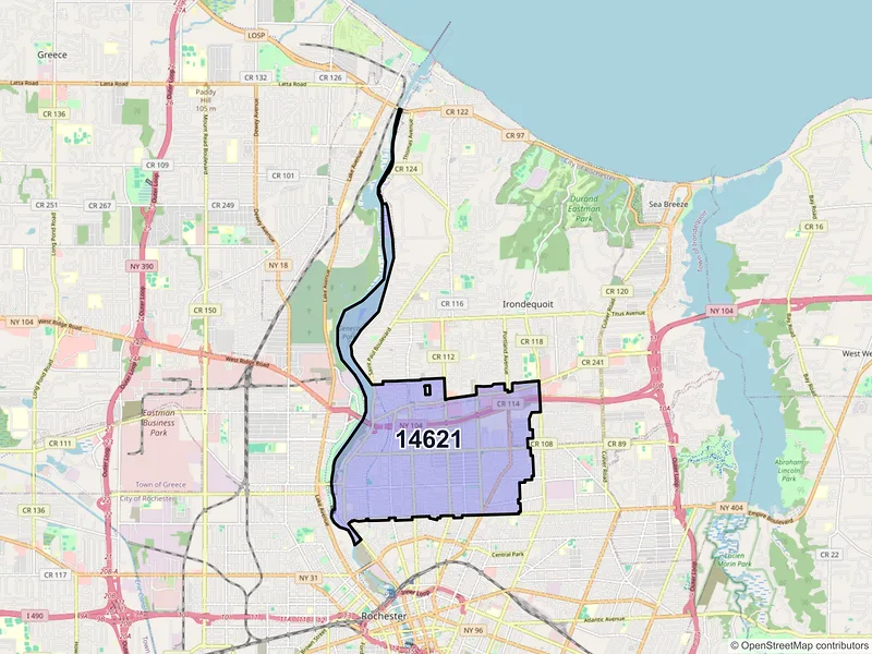 Map of ZIP Code 14621 — Rochester, NY
