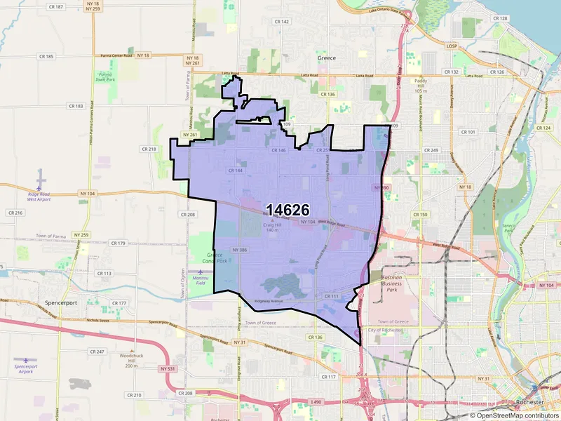 Map of ZIP Code 14626 — Rochester, NY