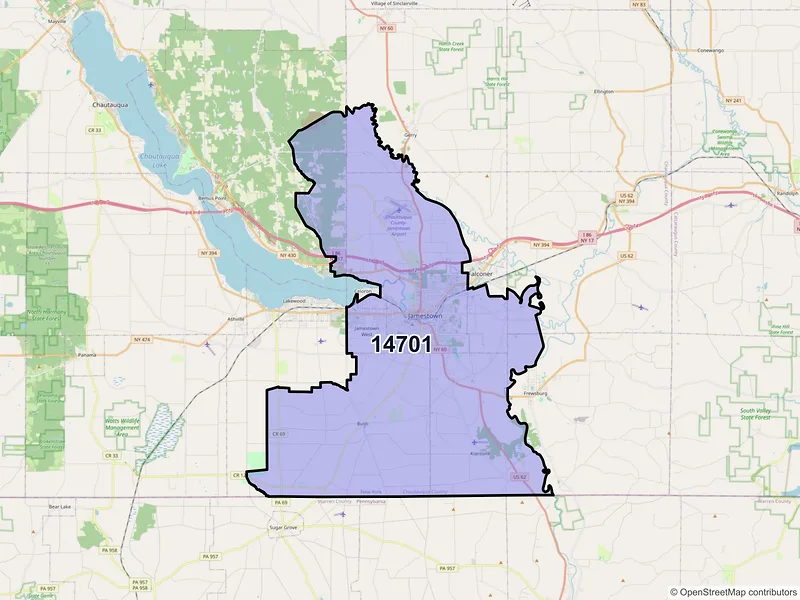 Map of ZIP Code 14701 — Jamestown, NY