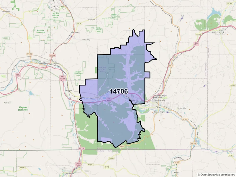 Map of ZIP Code 14706 — Allegany, NY