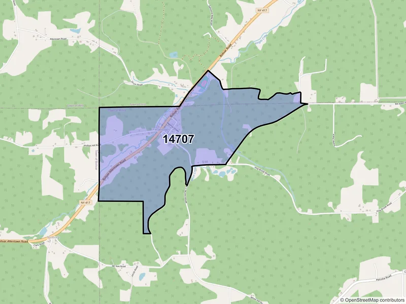 Map of Allentown, New York and ZIP codes