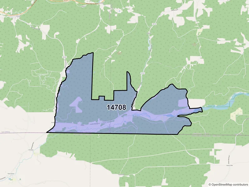 Map of ZIP Code 14708 — Alma, NY