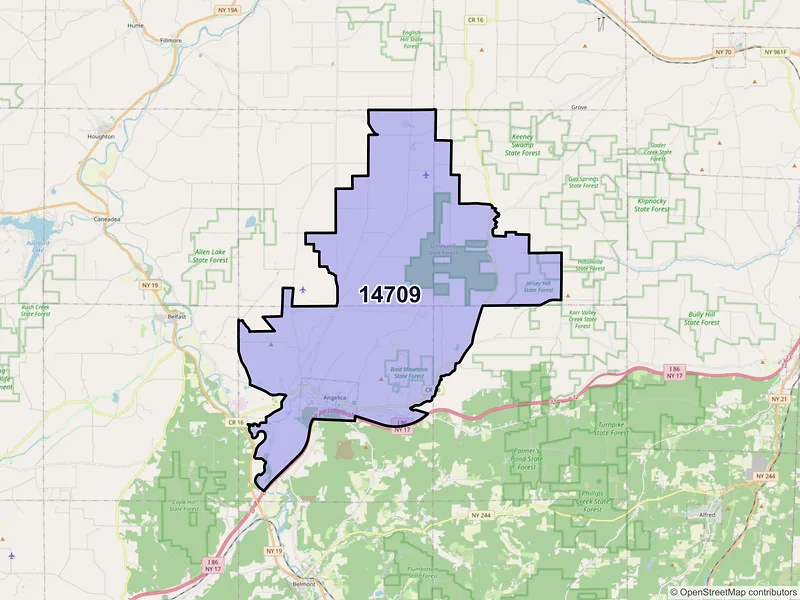 Map of ZIP Code 14709 — Angelica, NY