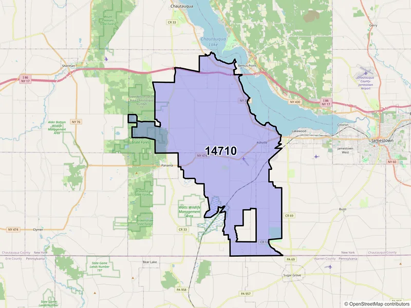Map of ZIP Code 14710 — Ashville, NY