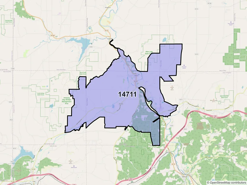 Map of ZIP Code 14711 — Belfast, NY