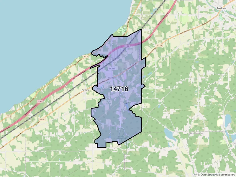 Map of ZIP Code 14716 — Brocton, NY