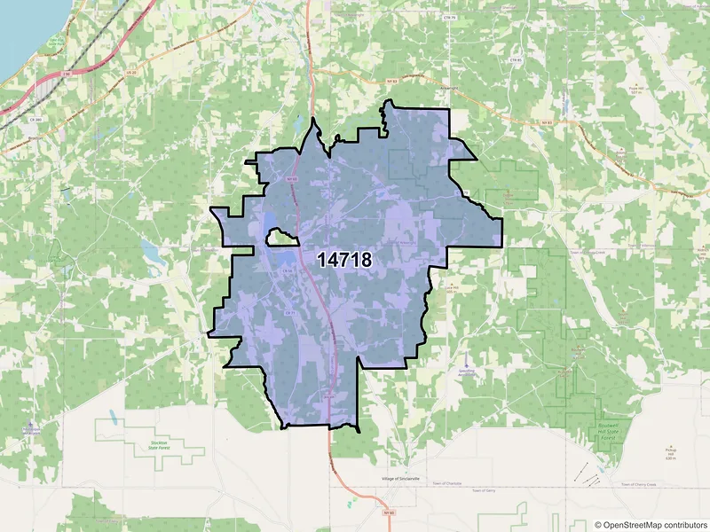 Map of Cassadaga, New York and ZIP codes