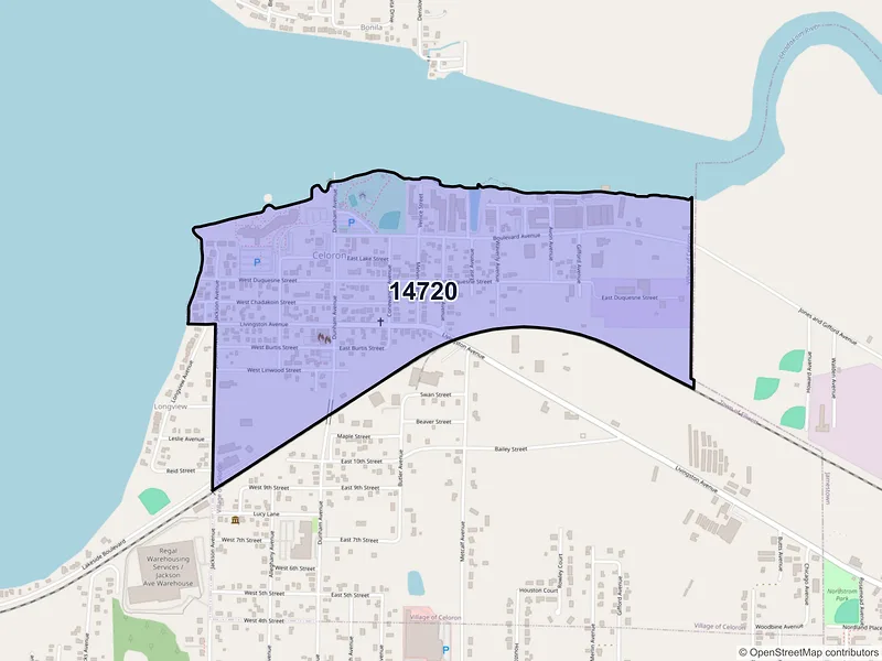 Map of Celoron, New York and ZIP codes
