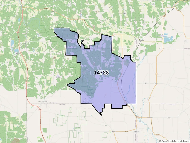 Map of ZIP Code 14723 — Cherry Creek, NY