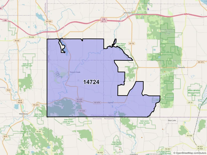 Map of ZIP Code 14724 — Clymer, NY