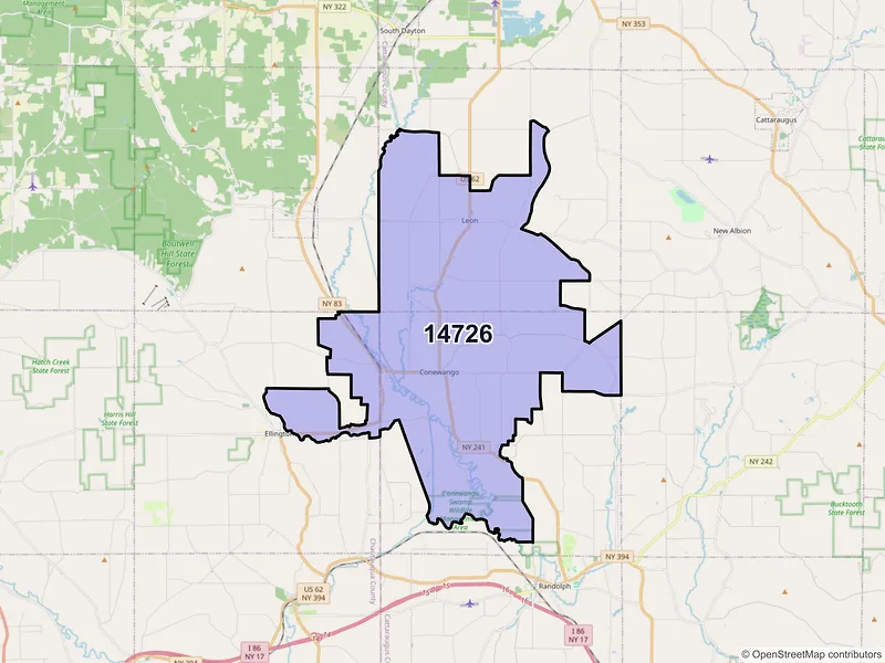 Map of ZIP Code 14726 — Conewango Valley, NY