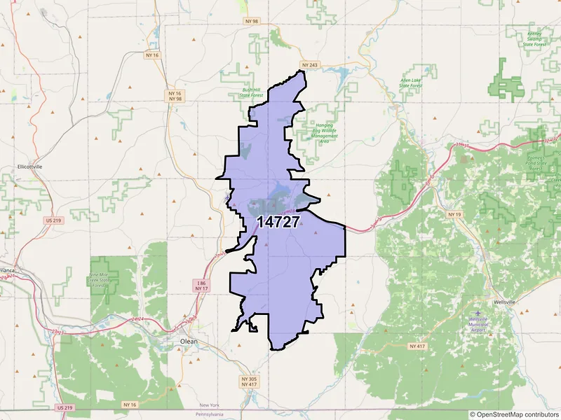 Map of Cuba, New York and ZIP codes