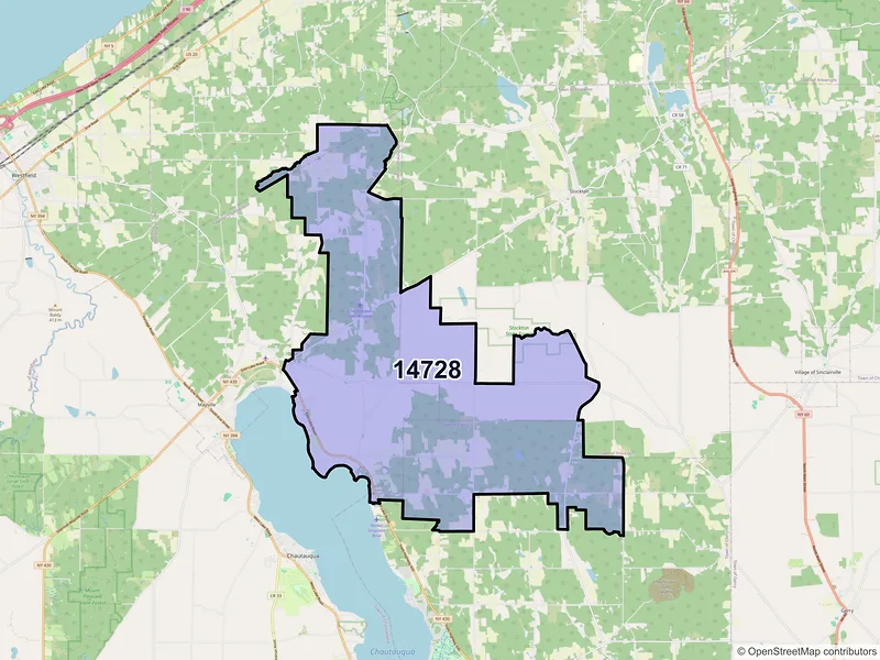 Map of ZIP Code 14728 — Dewittville, NY