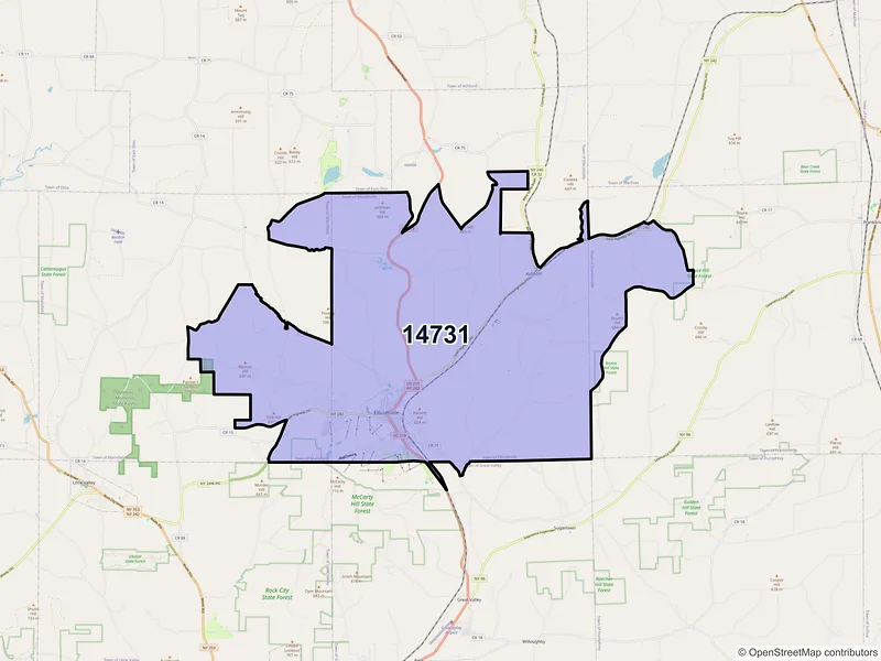 Map of ZIP Code 14731 — Ellicottville, NY
