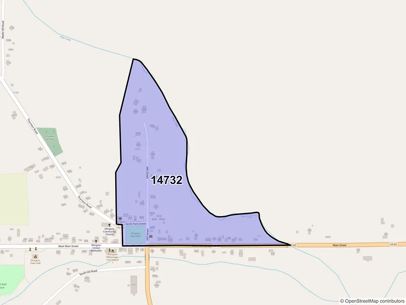 Map of Ellington, New York and ZIP codes