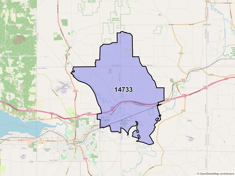 Map of ZIP Code 14733 — Falconer, NY